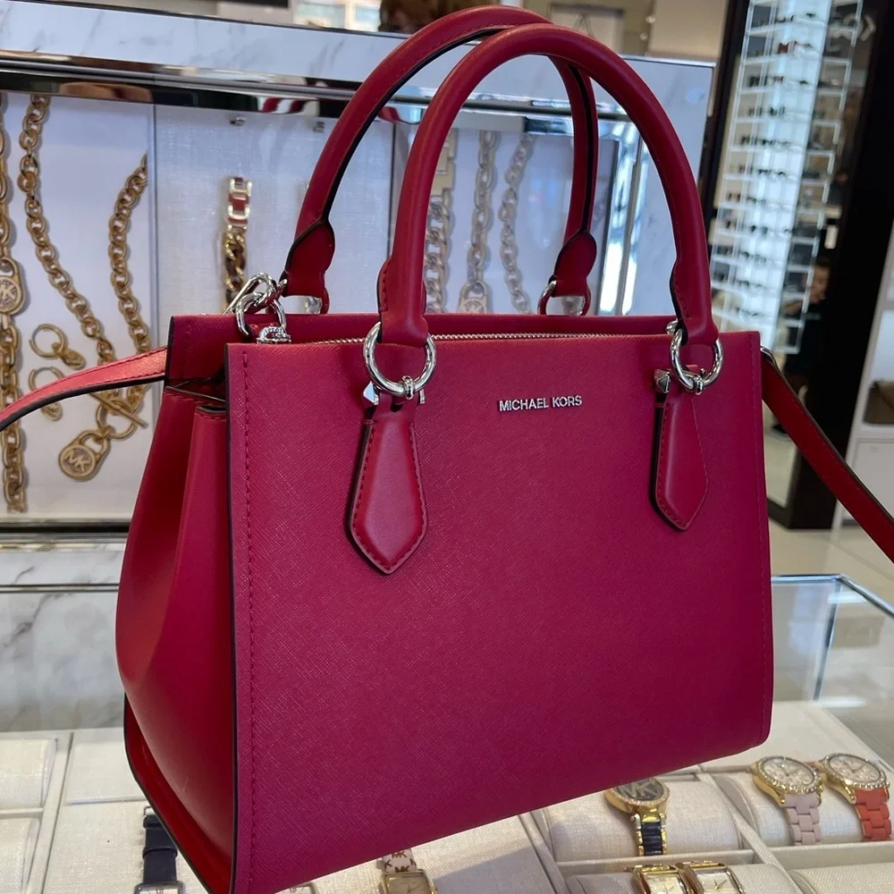 MICHAEL KORS Marilyn Medium Saffiano Leather Satchel Dark Raspberry  NWT